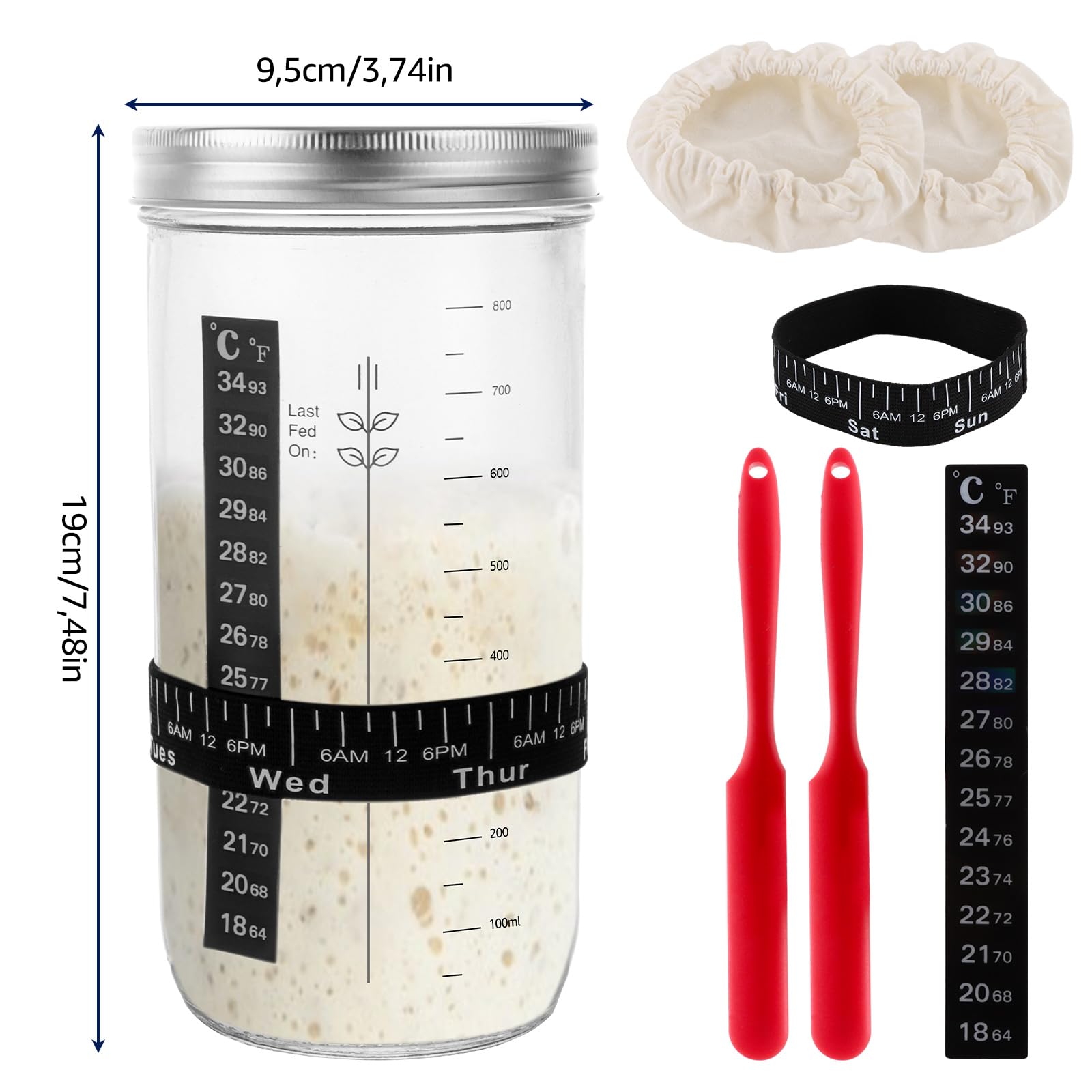 Kit Para Hacer Masa Madre - Incluye 2 Tarros De Vidrio De 1000 Ml, Espátula, Termómetro Y Cintas Marcadoras