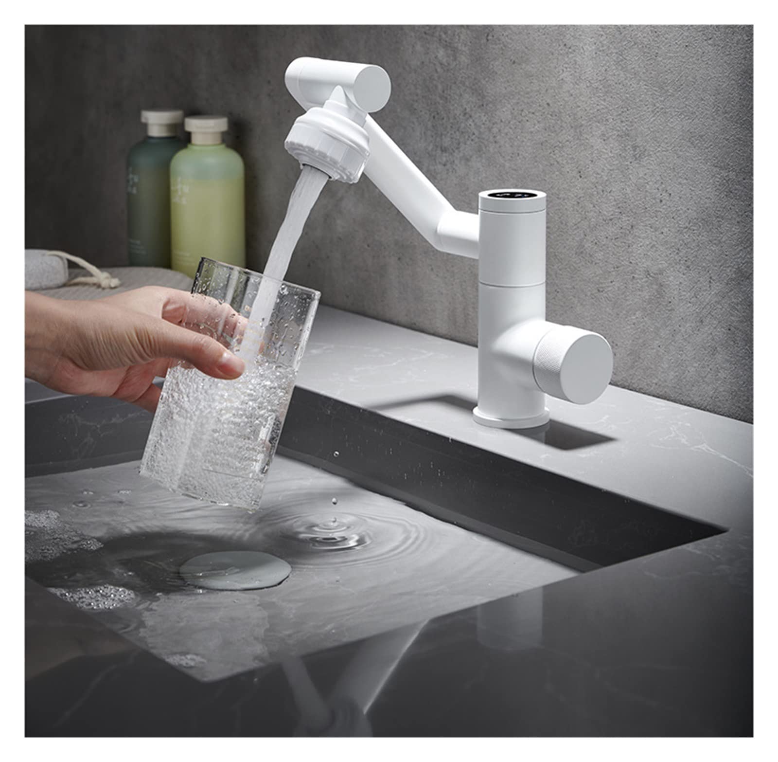 Robinet rabattable écran digital mitigeur blanc eau chaude froide orientable pour évier cuisine