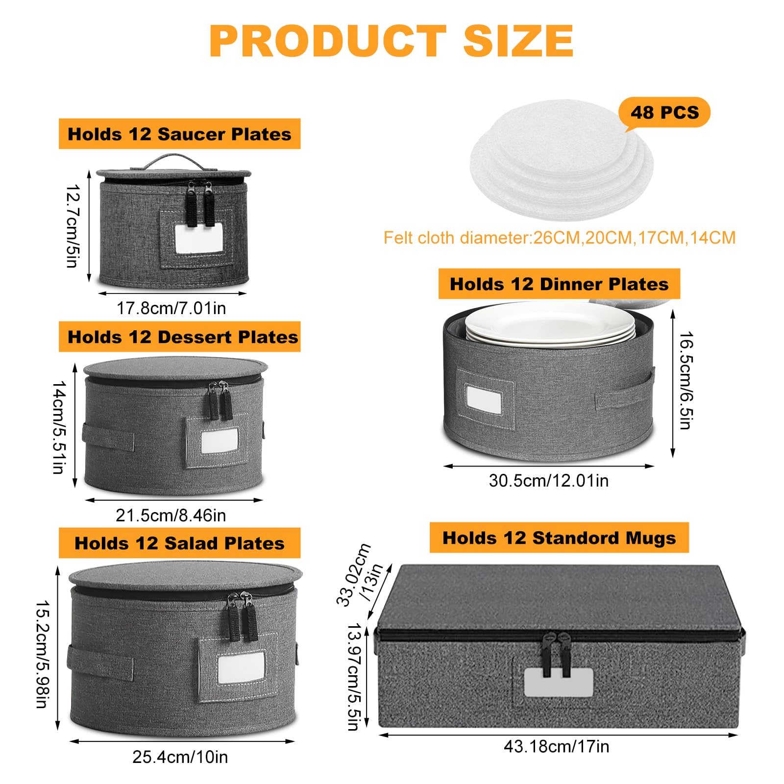 Lot de 5 boîtes de rangement en feutre pour assiettes, bols, tasses, verres à pied, conteneurs de rangement portables en porcelaine pour tasses, usage domestique, camping, pique-niques