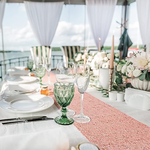 Miniatura 6 de Shimeyao Camino de mesa y mantel rectangular color oro rosa de 54 x 108 pulgadas, mantel de mesa de lentejuelas de 12 x 108 pulgadas, mantel de