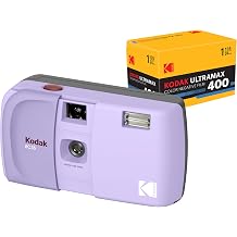 KODAK EC35 35mm Film Camera 35mm, Reusable, Focus-Free, Built-in Flash, Slide Cover, Beginner Friendly Lavender Bundle with Kodak Ultramax 400/24EXP 35mm Roll Film