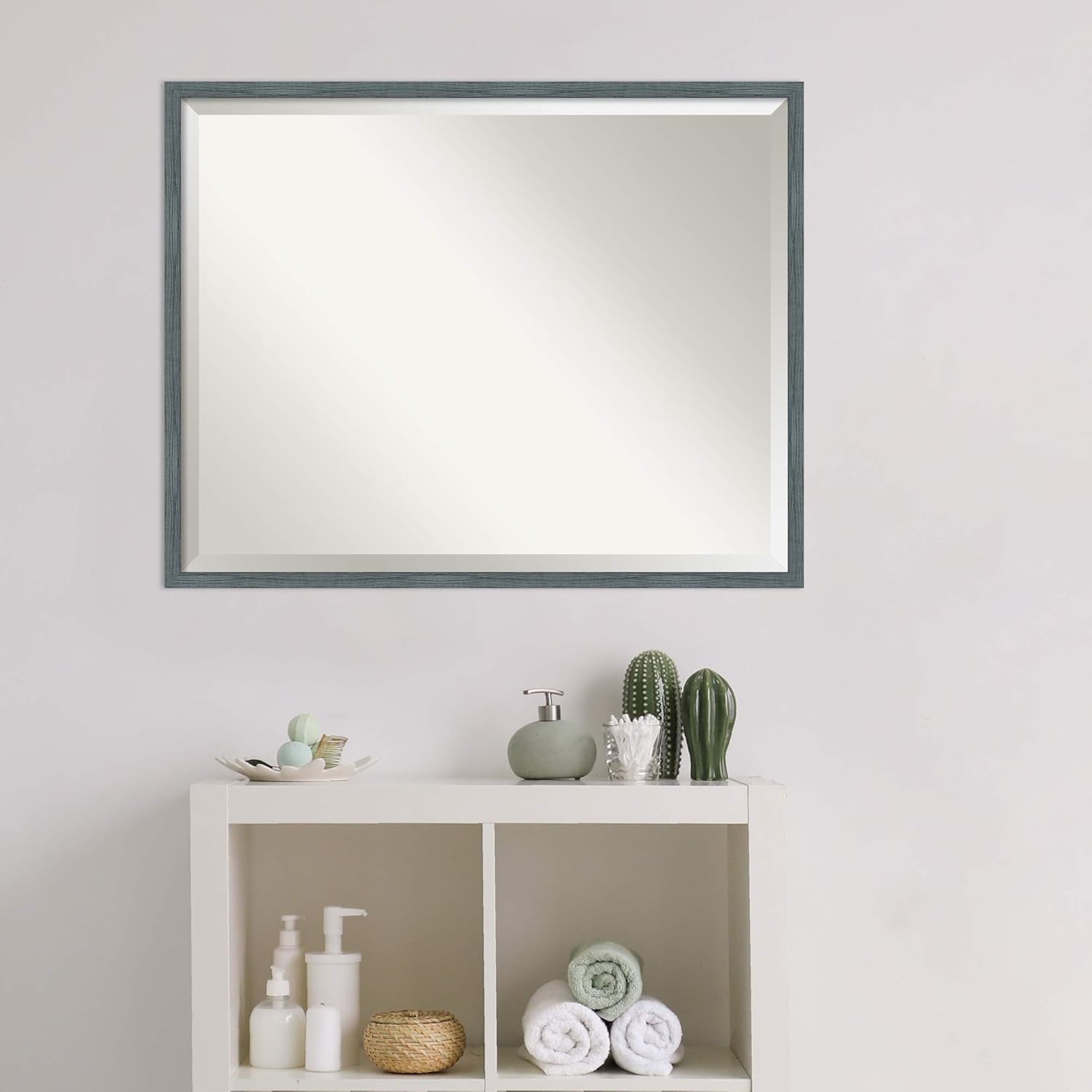 Amanti Art Bathroom Mirror for Over Sink, Vanity Mirror, Wood Frame, Hangs Horizonally and Vertically, Bathroom Wall Decor, Beveled Edge