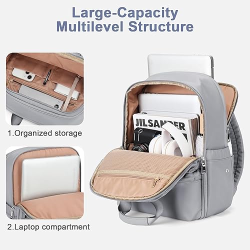 Miniatura 4 de Mochila de viaje para laptop para mujeres, profesores, mochila de trabajo, bolsas de mano para aviones, mochila grande impermeable, A-plata gris,