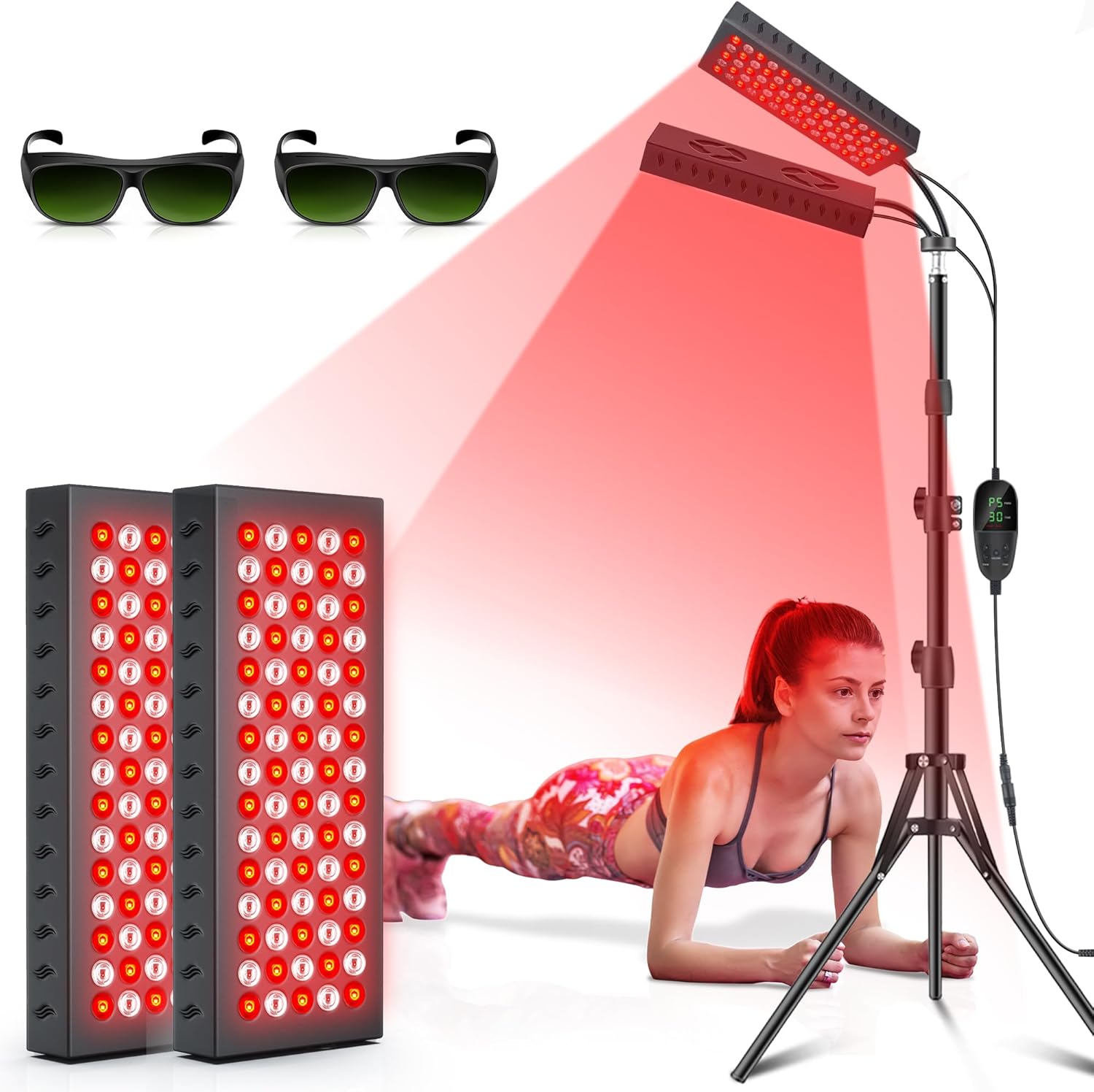 Red Light Therapy for Body, 55W Dual-Headed Infrared Light Therapy Lamp Device with Stand for Face 660nm Red Light & 850nm Near Infrared Light for Skin Joint Care, FSA or HSA Eligible