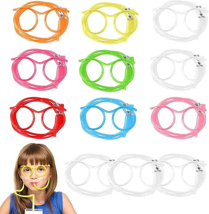 12 Stücke dumme Strohgläser,Strohhalm Brille Mehrweg,Neuheit Brille Flexible Mehrfarbige Strohhalme, Jahrestreffen,für Party, GeburtstagFamilienfeiern,wiederverwendbar