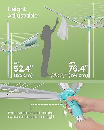 Miniatura 5 de SONGMICS Rejilla de secado para paraguas, estante de secado retráctil para exteriores, altura ajustable, tendedero de 197 pies de largo, capacidad