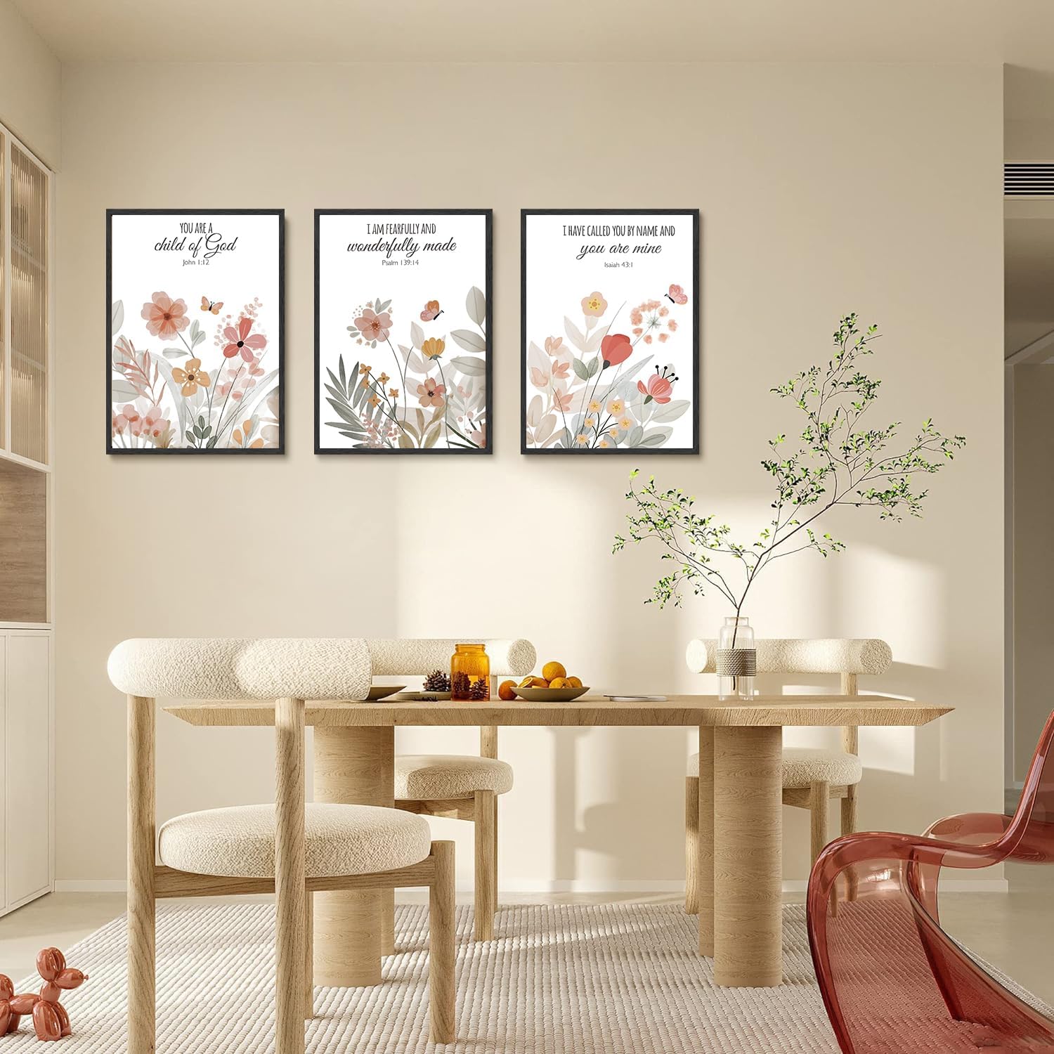 3 Pcs christian Wall Art Wildflowers Bible Verse Canvas Wall Decor Boho Floral Paintings Prints Poster Retro Nursery Artwork for Living Room Bedroom Home Decorations Unframed (16 * 24 In x 3)