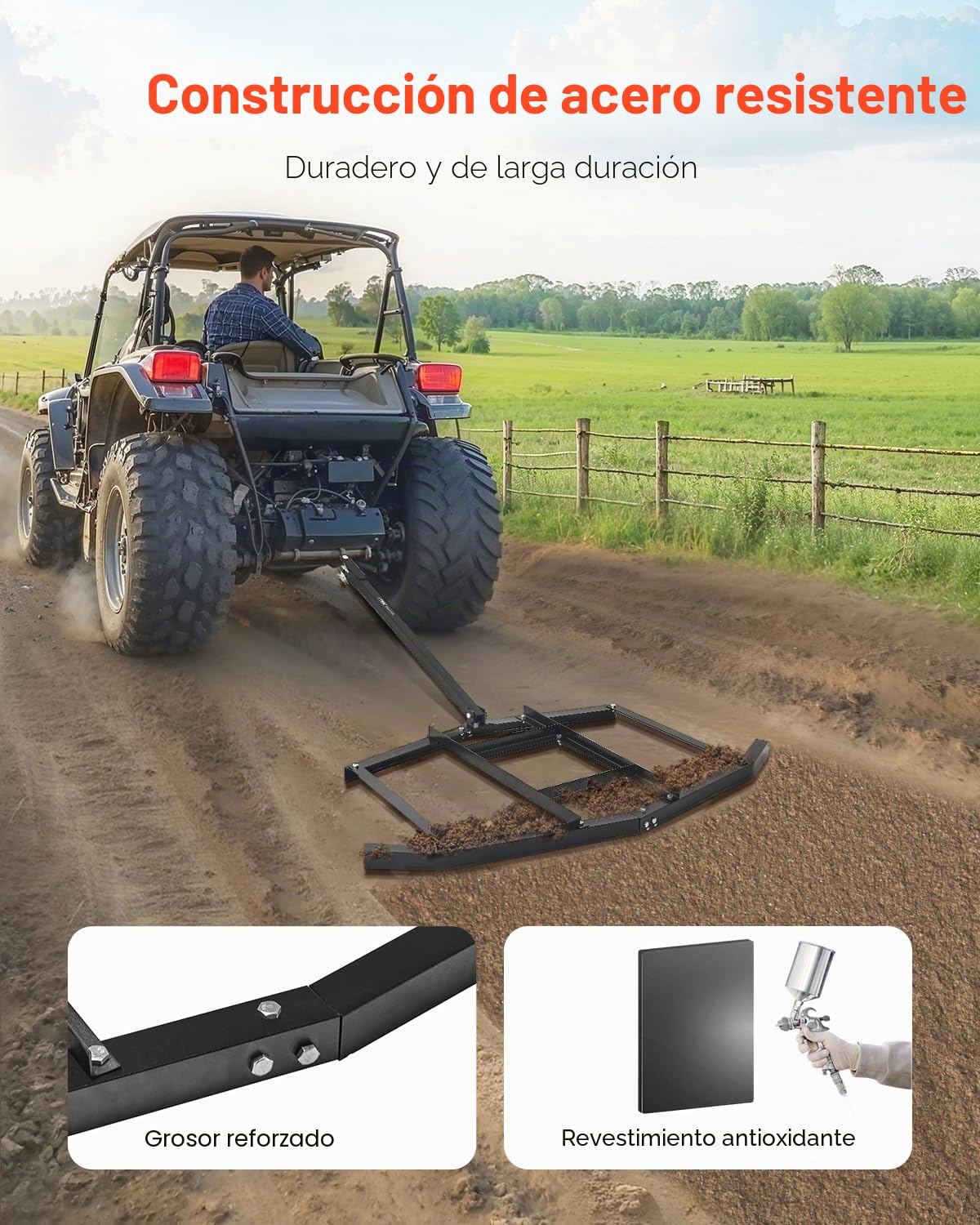 VEVOR Grada de Arrastre, Niveladora de Entrada de Acero Q235 con Barras Ajustables y Enganche de Pasador, Barra de Remolque de 940 mm Soporta hasta 22,7 kg Ideal para Tractores Todoterreno, UTV