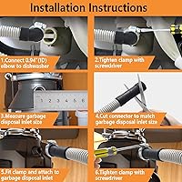 Vista 6 de Manguera de drenaje para lavavajillas con codo de diámetro interior de 0.94 pulgadas, manguera flexible de descarga de lavavajillas de 8 pies