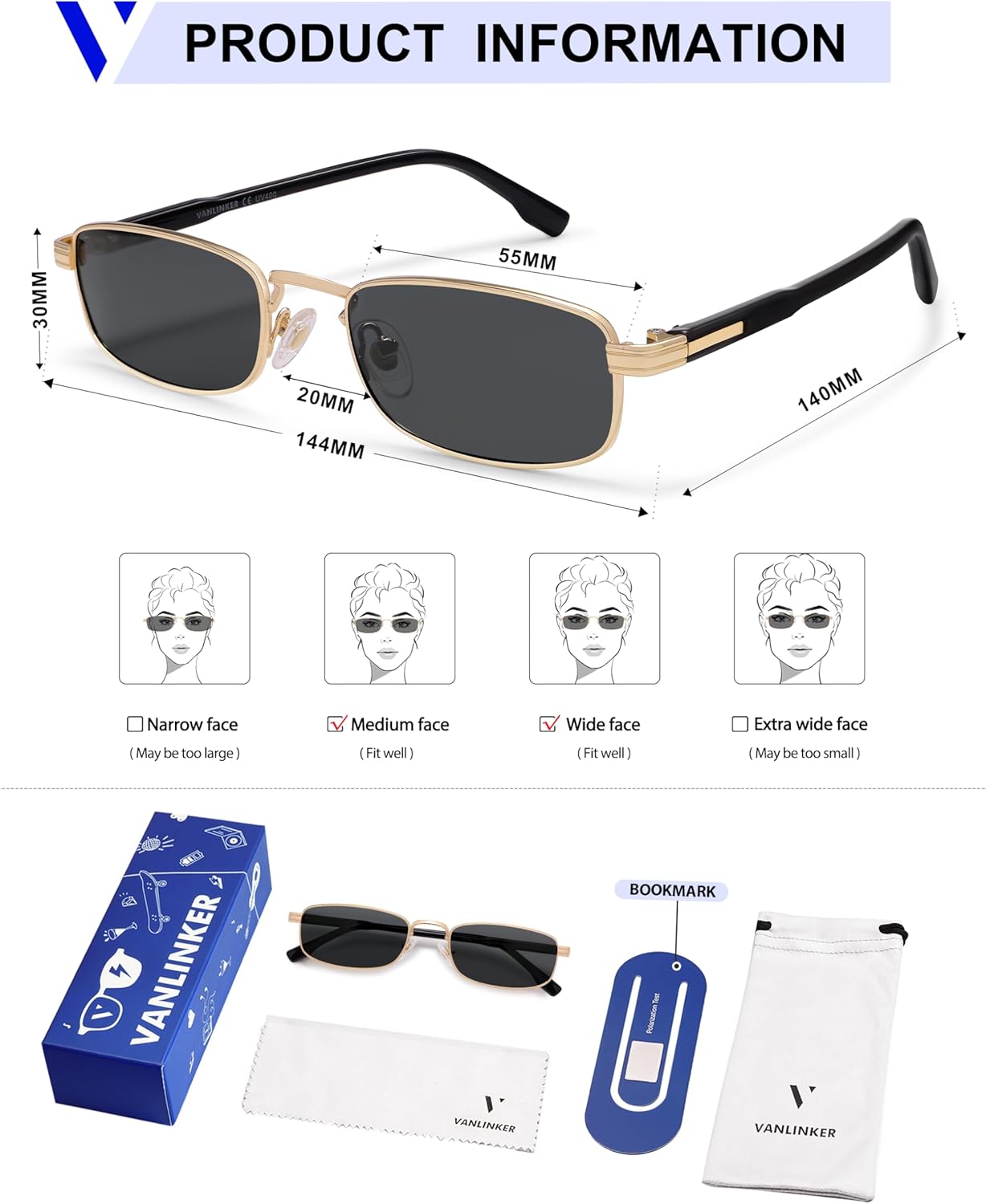 VANLINKER Small Rectangle Polarized Sunglasses for Women Men Narrow 90s Trendy Y2k Thin Skinny Shades VL9904 - Image 5