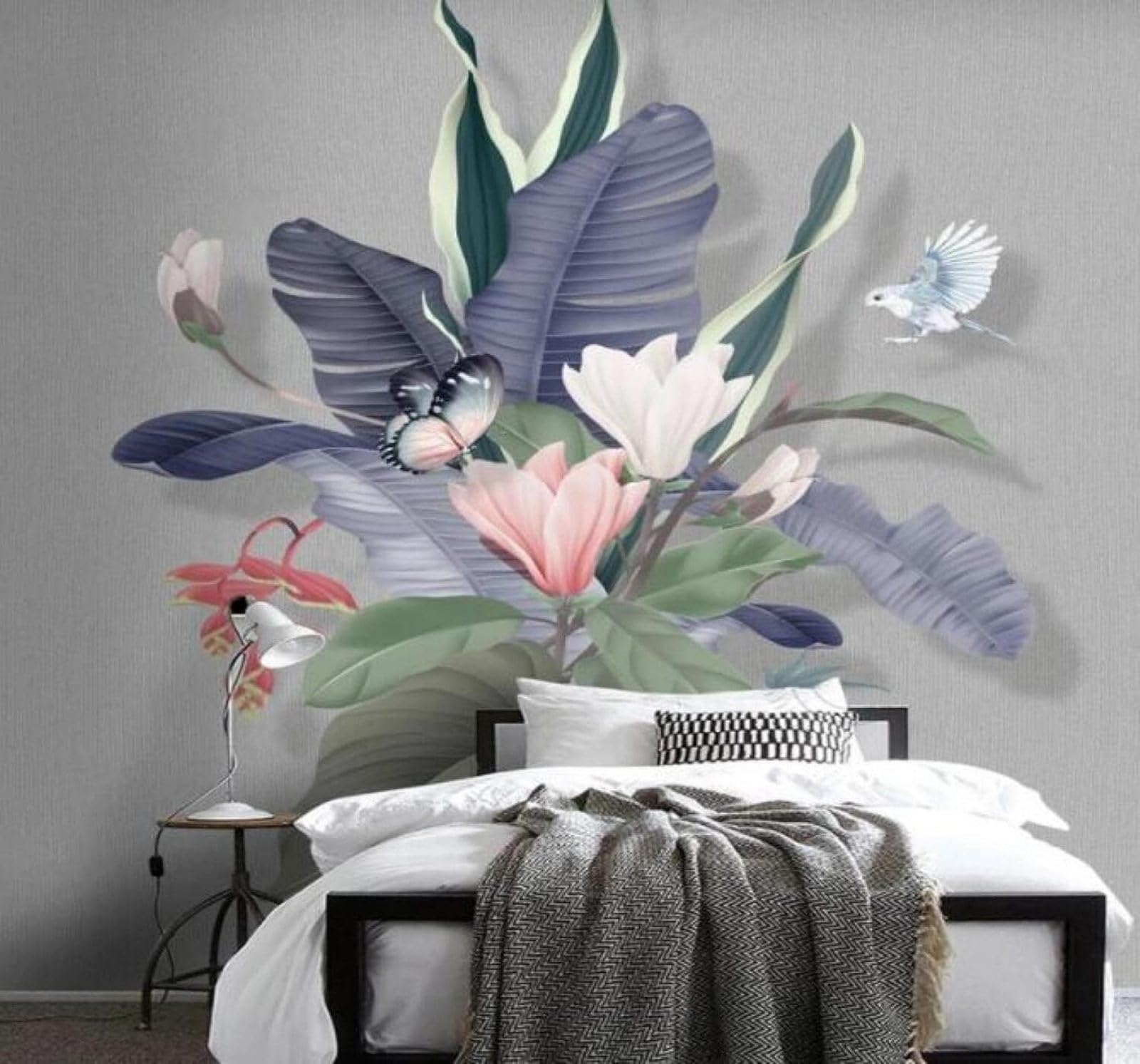 XLMING Hand Drawn Purple Plants Leaves Magnolia 3D Wallpaper Luxury Silk Study Dining Feature Sofa Grey Bedroom Living Room Tv Decorative Wall-300cm×210cm