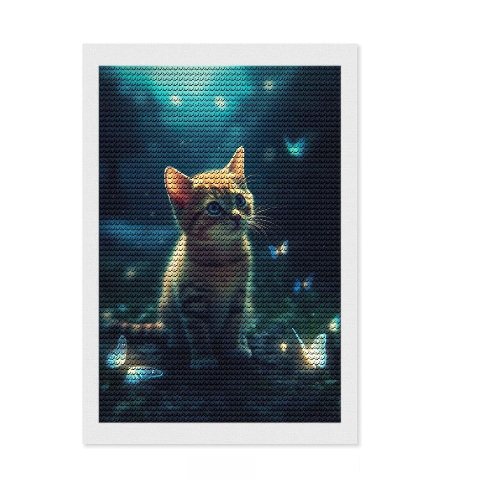 Junmoney Cat Kitten Butterfly Diamond Art Canvas 8"x12", Birthday Gift, for Adults, Creative Leisure Activity, Aesthetic Room Decor