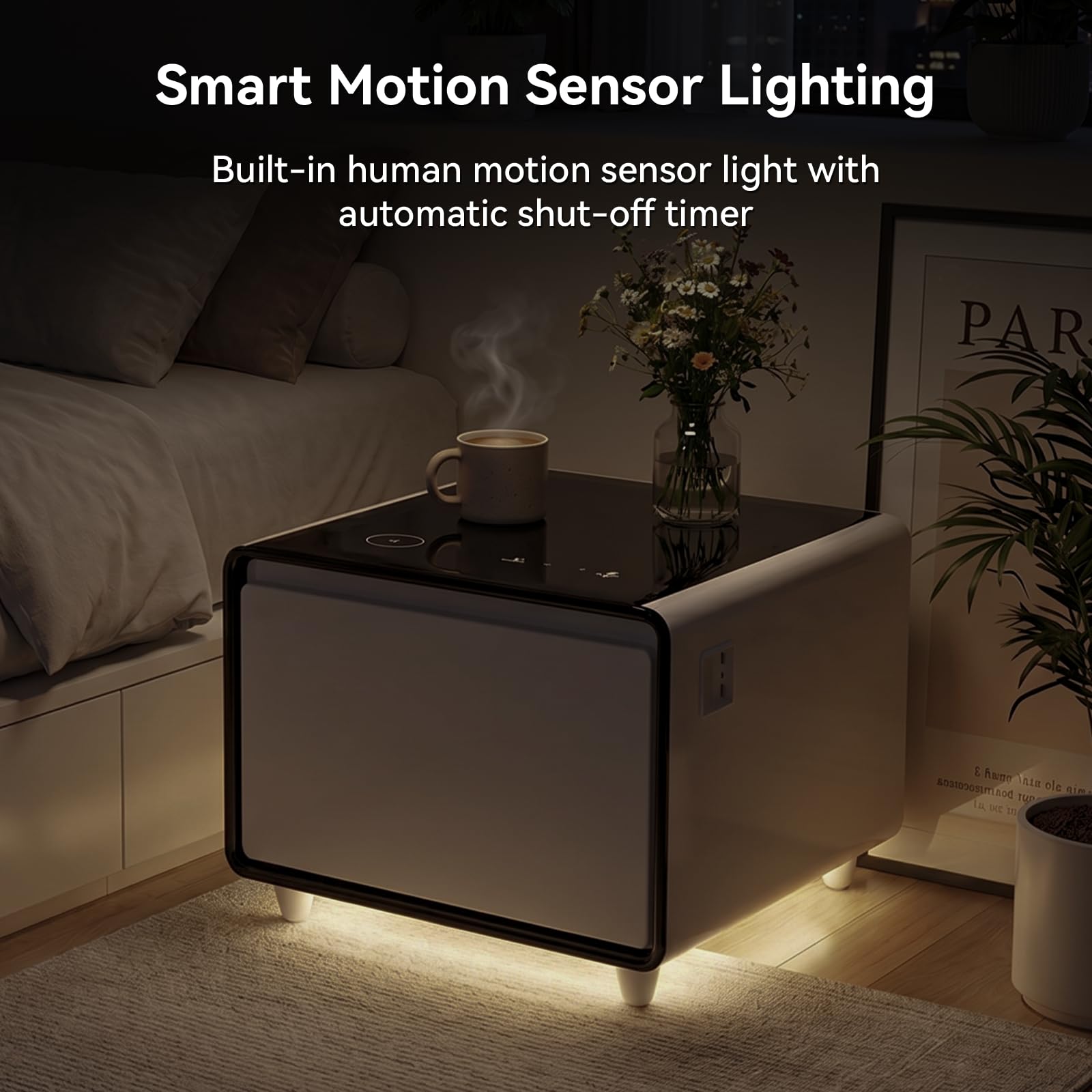 LIVTAB Smart Side Table, Nightstand with Built in Fridge, 27.7
