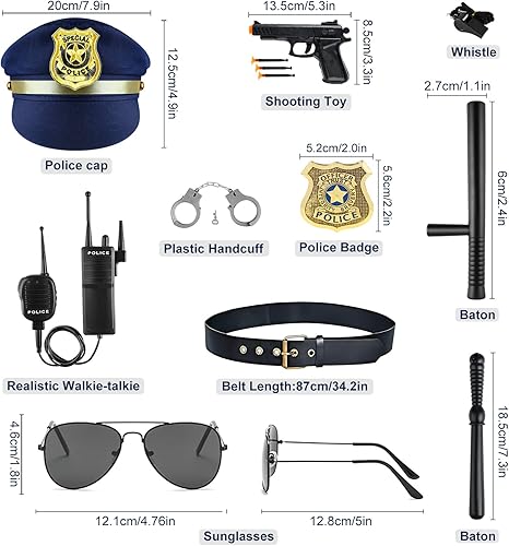 Miniatura 5 de PLULON Disfraz de oficial de policía para niños, disfraz de policía, uniforme de juego de rol, con accesorios de disfraz de policía, 11 piezas