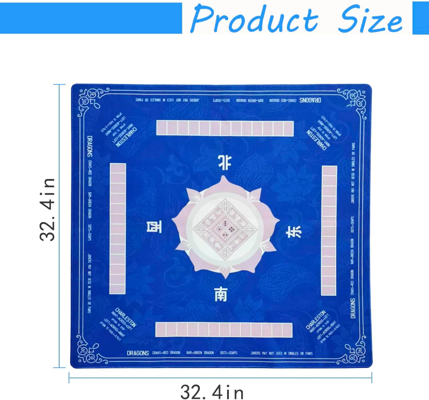Mahjong Mat, Mahjong Mat for Table -32.4 x 32.4 Inches Rubber Noise Reduction Anti-Slip Playmat, Mahjong, Dominoes, Poker Cards and Board Games Tabletop Cover Mat with Carrying Bag