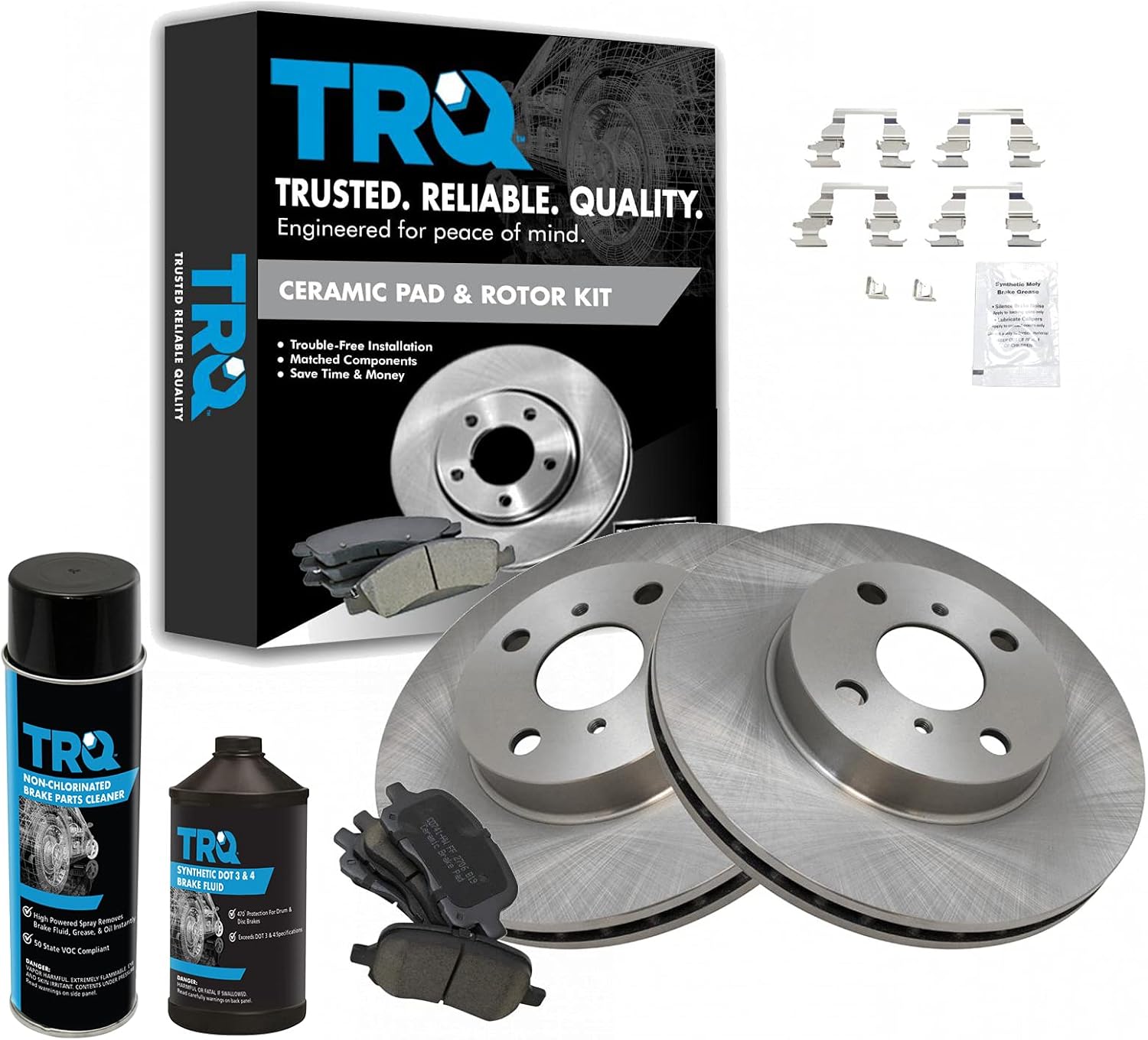 TRQ Front Brake Pad & Rotor Kit Brake Chemical Kit Brake Pads Brake Rotor Ceramic Compatible with 1998-2002 Chevrolet Prizm Toyota Corolla