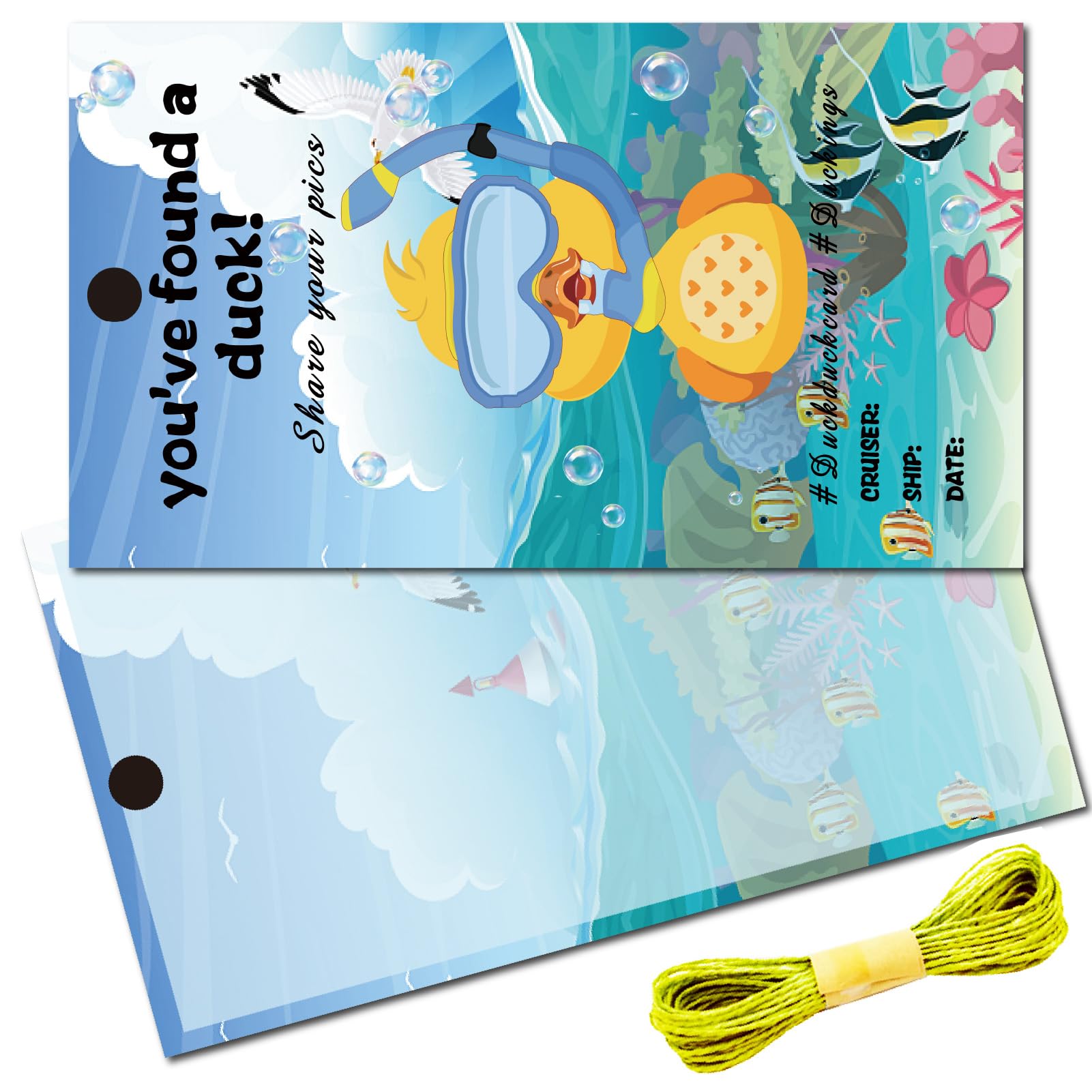 CREATCABIN 50Pcs You've Been Ducked Cards Duck Tags Duck Duck Ducking Game Card DIY Blue Duck Card with Hole and Twine for Car Decor 3.5 x 2 Inch-You've Found A DuckOcean
