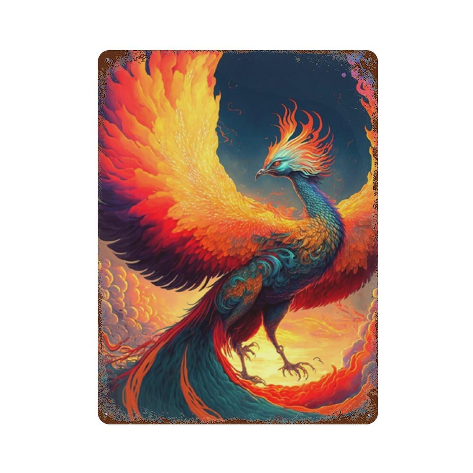 Phoenix Rising Mythical Firebird Artwork -3 Decorative Tin Sign 15.7"x11.8", Vintage Wall Decor for Basement, Hobby Room And Garage Decor