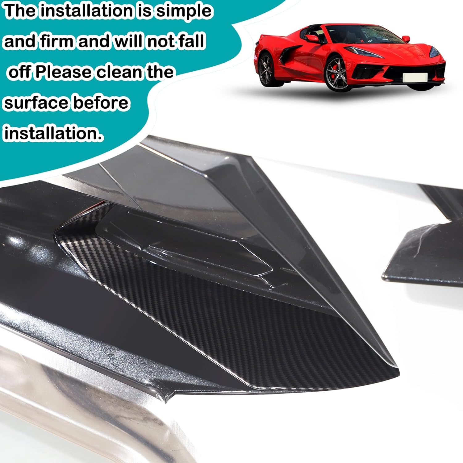 Car Front bumper middle air intake grille decorative frame Compatible with Corvette C8 2020-2023 Front radiator protection accessories sticker (ABS，Carbon Fiber Pattern)