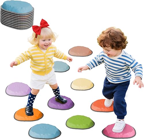 Stepping Stones for Kids, 10 PCS Non-slip Toddlers' Balance Sensory Toys, Indoor & Outdoor Play, Obstacle Course Game for Children Promoting