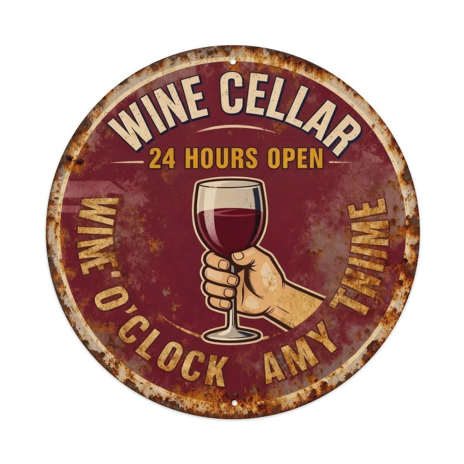 Wine Cellar 24 Hours Open Metal Tin Sign Plaque