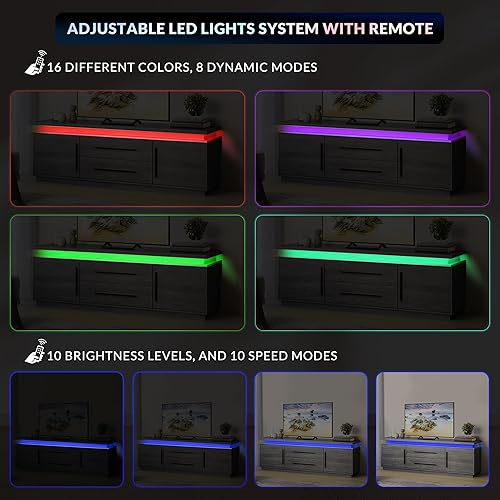 Miniatura 24 de BELLEZE Soporte de TV de 67 pulgadas para TV de hasta 75 pulgadas, moderno centro de entretenimiento con luces LED que cambia a la melodía de la