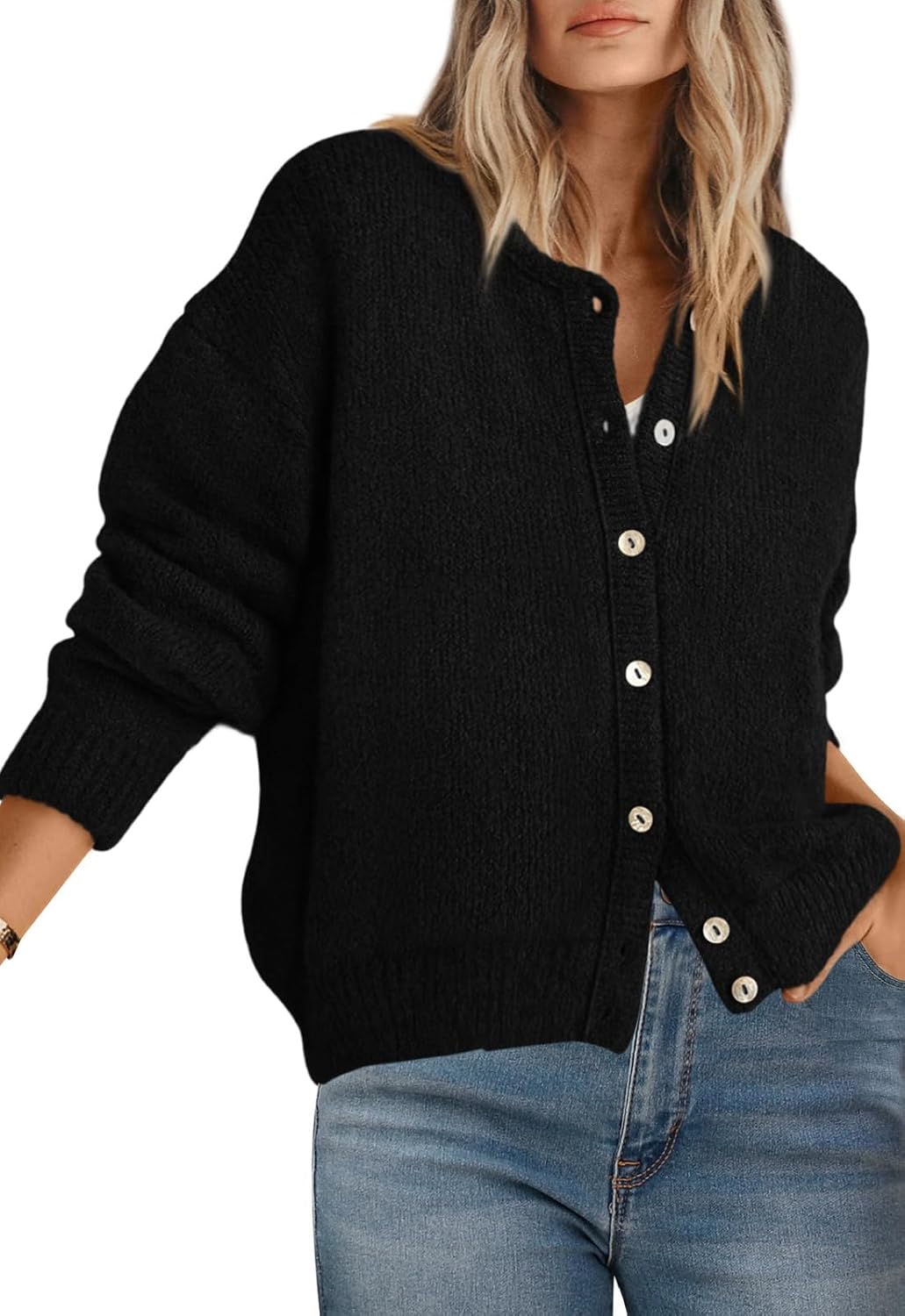 PRETTYGARDEN Long Sleeve Crewneck Button Down Womens Sweaters Spring Open Front Chunky Cardigan Sweaters for Women 2026