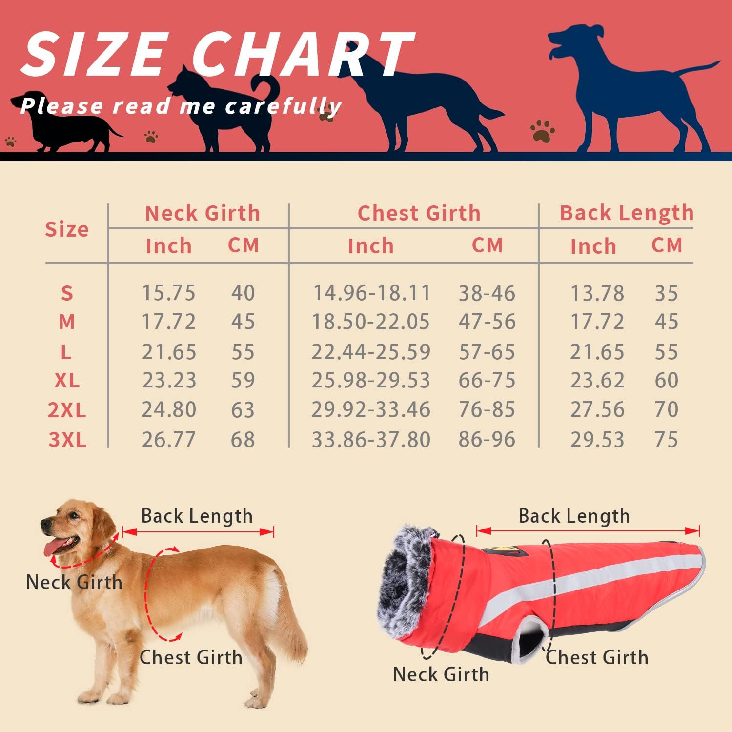 Winter Dog Coat Warm Waterproof Dog Jacket Vest Dog Cold Weather Coats, for Small Medium and Large Dogs Winter Coat Apparel(Red,XL)