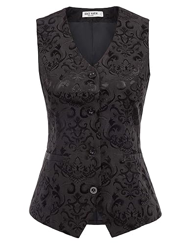 GRACE KARIN Womens Waistcoat Vest Vintage Steampunk Dress Jacquard Jacket