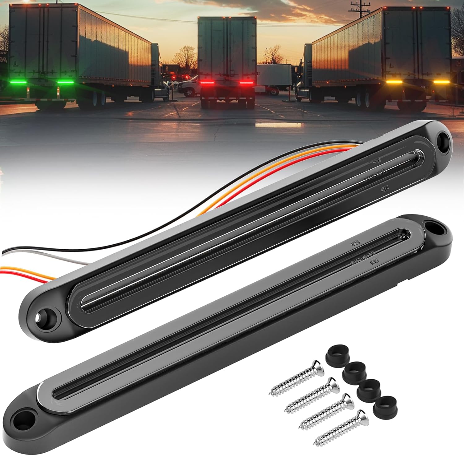 PSEQT 3 Color Trailer Tail Brake Stop Turn Signla Running LED Lights Bar Amber Red Purple Rear Identification Marker Waterproof Light Strip for Trailer Truck Pickup Offroad RV ATV UTV Bus Van, 2Pcs