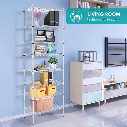 Miniatura 7 de BNSPLY Estantería de alambre de 8 niveles de alto, estantes de alambre ajustables con certificado NSF, estante de almacenamiento de metal estrecho