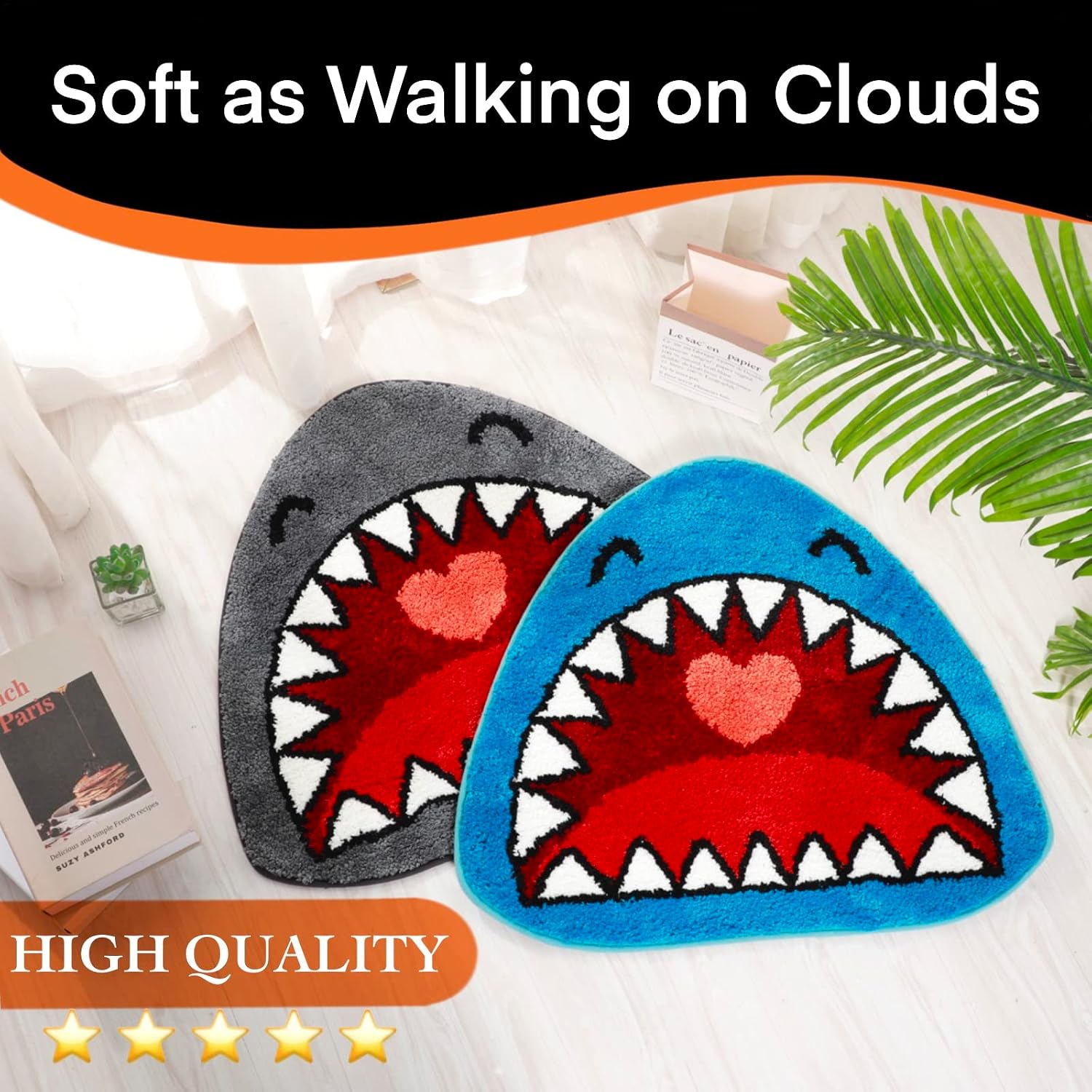 Shark Bathroom Rugs, Shark Bath Mat, Cool Rug Non-Slip for Shower, Soft and Absorbent Microfiber Bathtub Rug, Small Funny Unique Washable Floor Mats for Kids Room Aesthetic, Grey