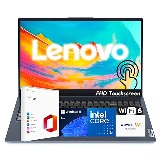 Lenovo IdeaPad Business Laptop, 15.6" FHD Touchscreen Display, Intel 13th 10-Core i5 CPU (Up to 4.6 GHz), 16GB RAM, 512B SSD, Copilot AI Ready, Wi-Fi 6, Windows 11 Pro with Microsoft Office, WOWPC USB