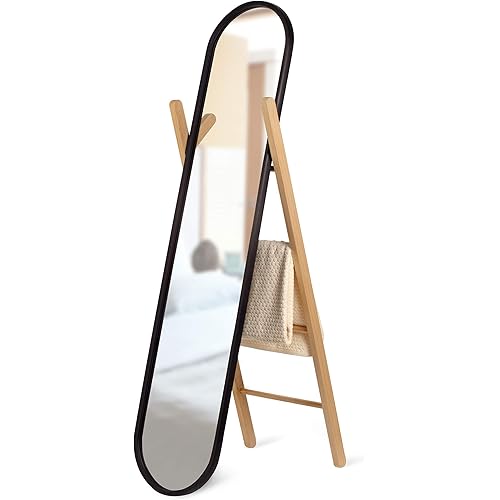 Umbra Hub Mirror with Rubber Frame, Modern Decor for Entryways, Washrooms, Living Rooms, Black, 61.75x16.75 (156.85 x 42.55cm)