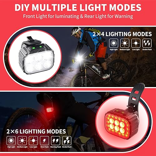 Miniatura 2 de Juego de luces de bicicleta ultra brillantes, luces de bicicleta recargables por USB para montar por la noche, luz delantera y trasera, luz LED para