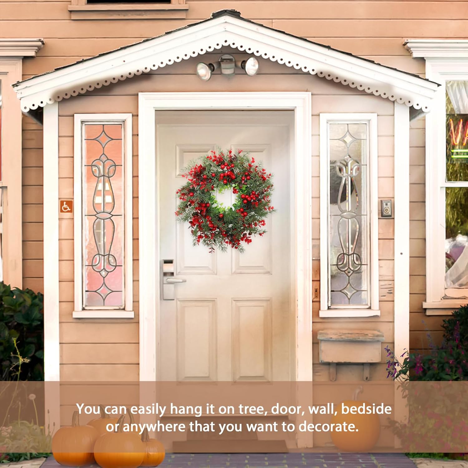 BESPORTBLE Artificial Christmas Wreaths for Front Door: Handmade Holly Berry Wreath - 13.8 Inch Red Berry Pine Needle Wreath - Indoor Outdoor Holiday Decor Winter Greenery Wall Window - Image 7