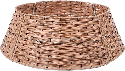 GANAZONO Collar de árbol de Navidad, ratán artificial, soporte de árbol de Navidad, falda de mimbre para árbol de Navidad, cubierta de cesta de