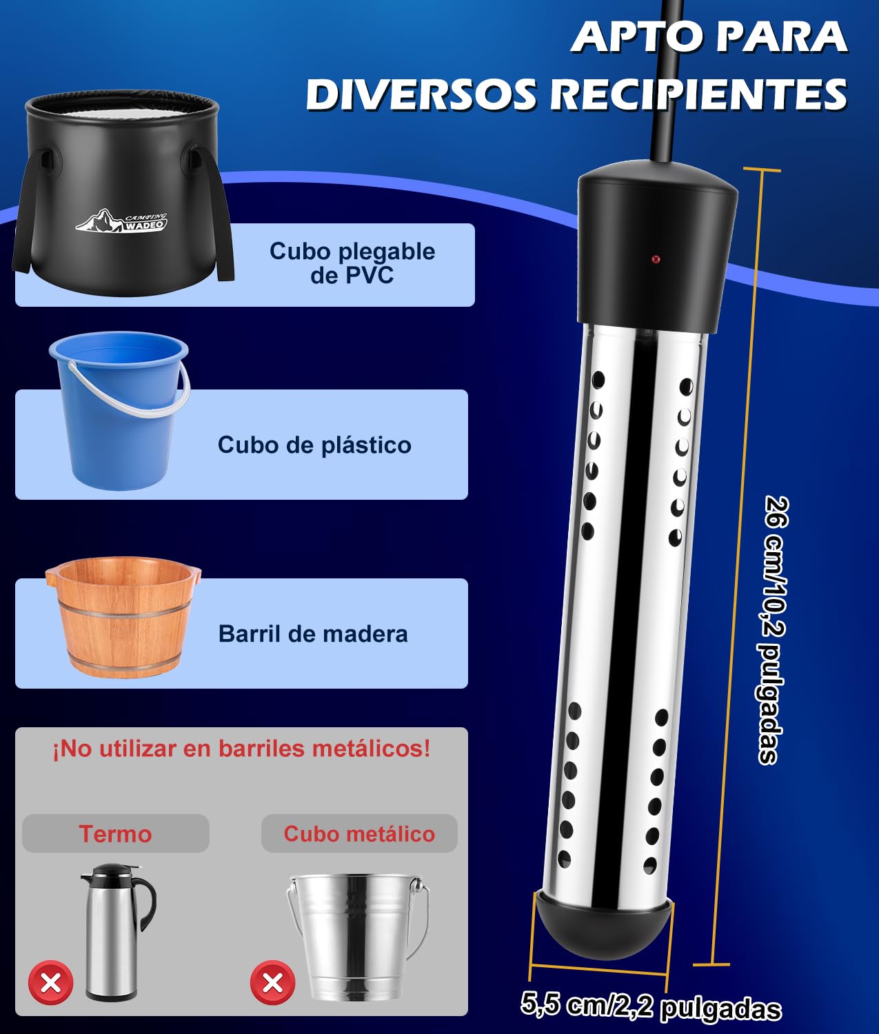 WADEO Ducha portátil de Camping con batería de 6000 mAh, Bomba y función de Calentamiento, depósito de Agua Plegable de 20 litros, indicador de Temperatura LED, para Acampada, Viajes y jardín | Uso en camping, Con bomba incluida