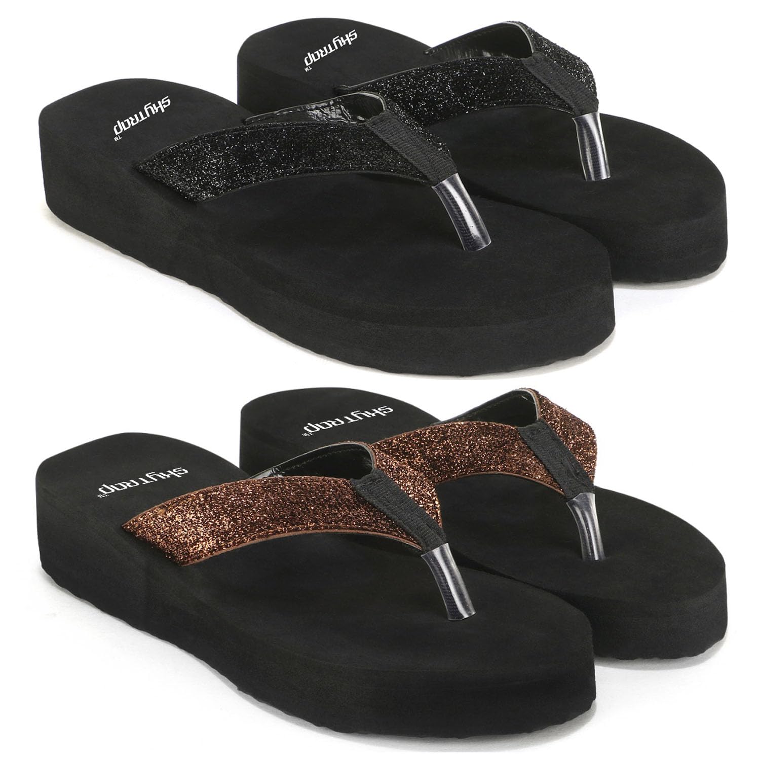 Women Black Shimmer Slippers Flipflop Combo of 2-image-4