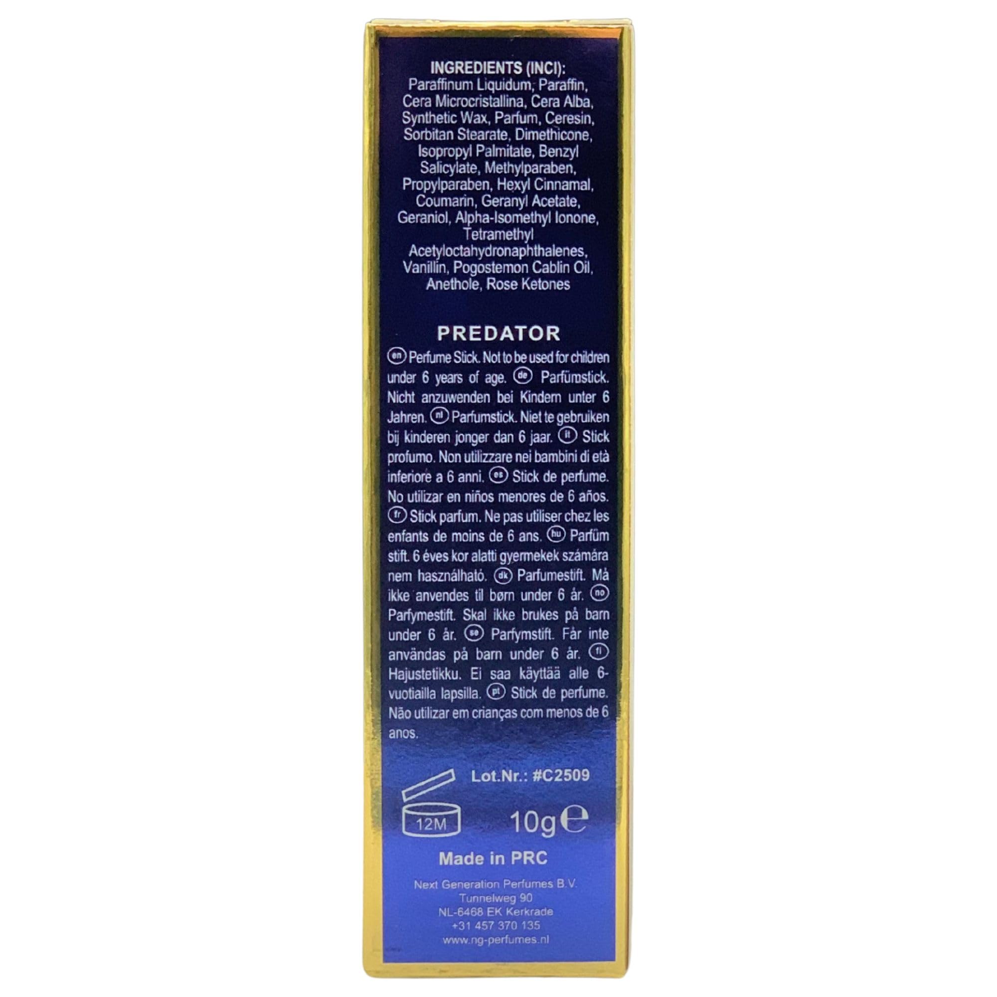 NG Profumo Solido In Stick, Disponibile In Diverse Fragranze 10g (Unità, PREDATOR)