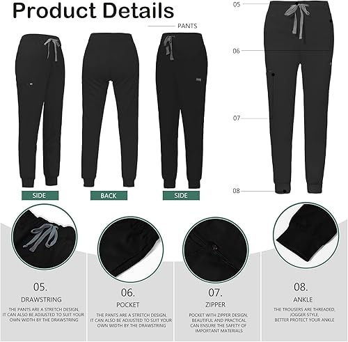 Miniatura 3 de VIAOLI Uniformes Médicos Enfermera Mujer Médico Enfermería Hospital Conjunto Top &Jogger Pantalones Clínica Liquidación Ropa de Trabajo