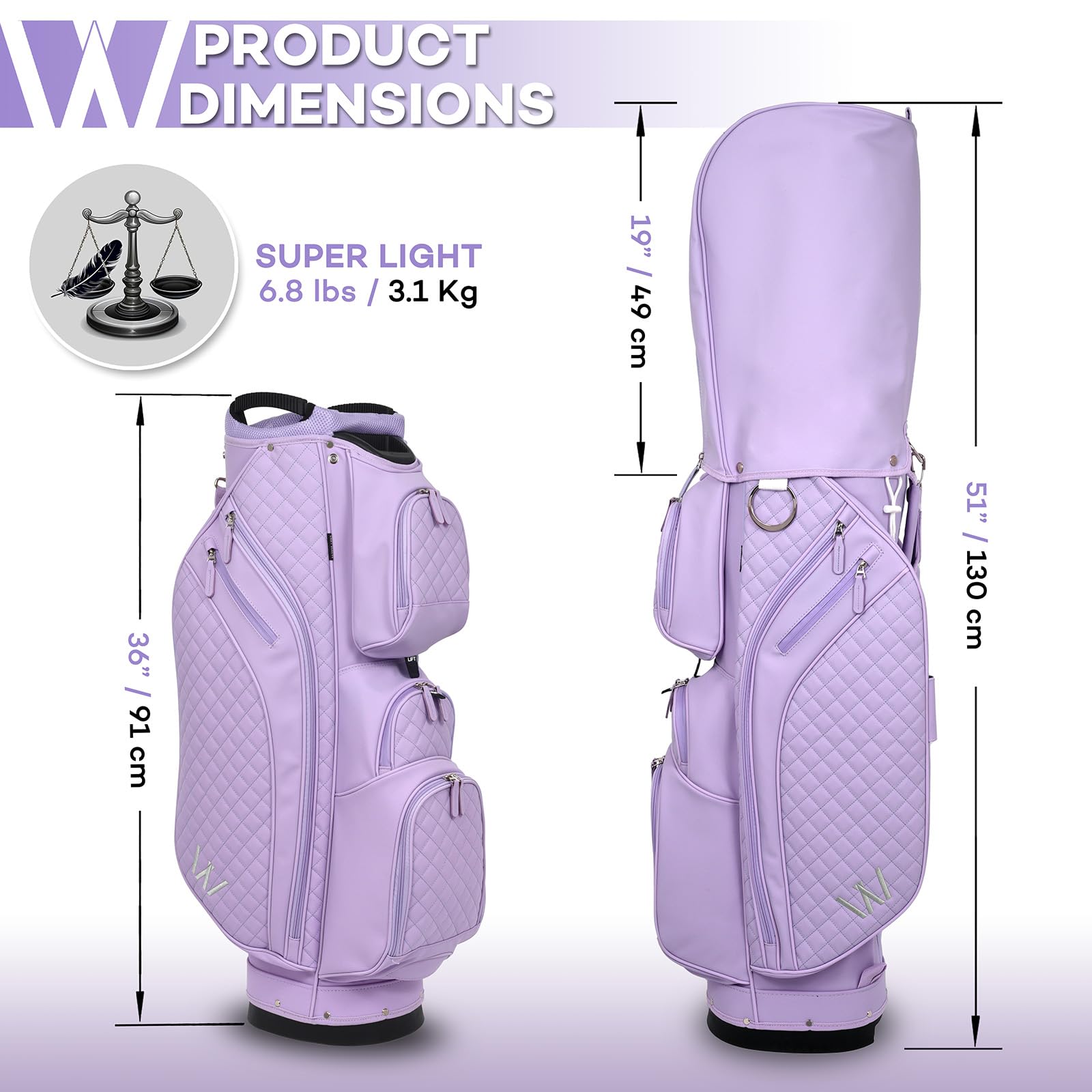 Luxuriöse Damen-Golftasche, PU-Leder, Golfwagentasche mit zwei Griffen für Damen/Damen, 14-Wege-Trennwände, große Putterbrunnen, ultraleicht, große Taschen für Zubehör