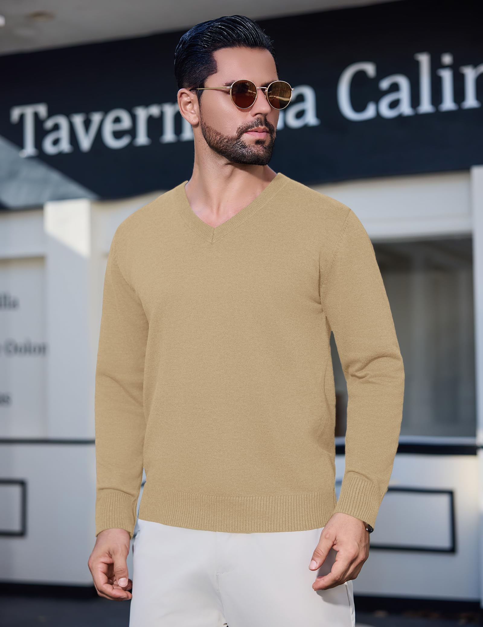 iClosam Pull Homme Col V Pulls d'automne Et d'hiver Hommes Pull en Maille Pullover en Cotone Classiques