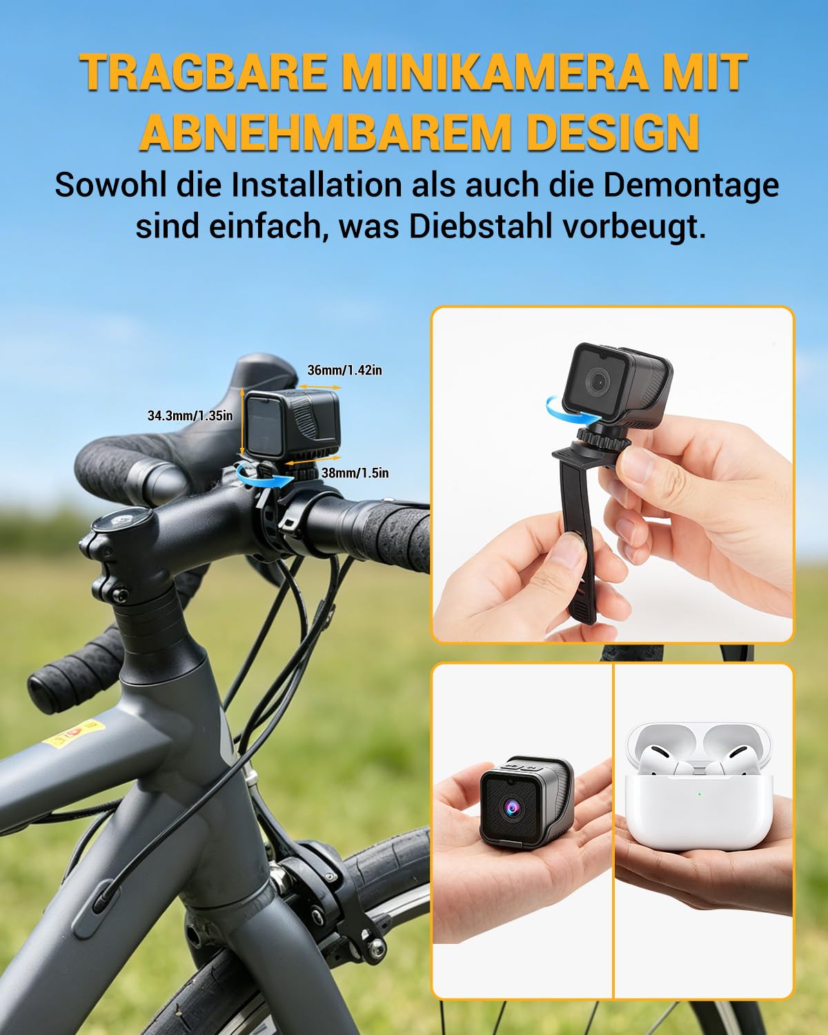 WLAN Action Kameras 120°Weitwinkel Sportkamera Mini Action Cam 1080P HD Dashcam Fahrrad für Helm und Fahrrad Mit Loop Aufzeichnung 64GB Speicherkarte Mit Halterungen