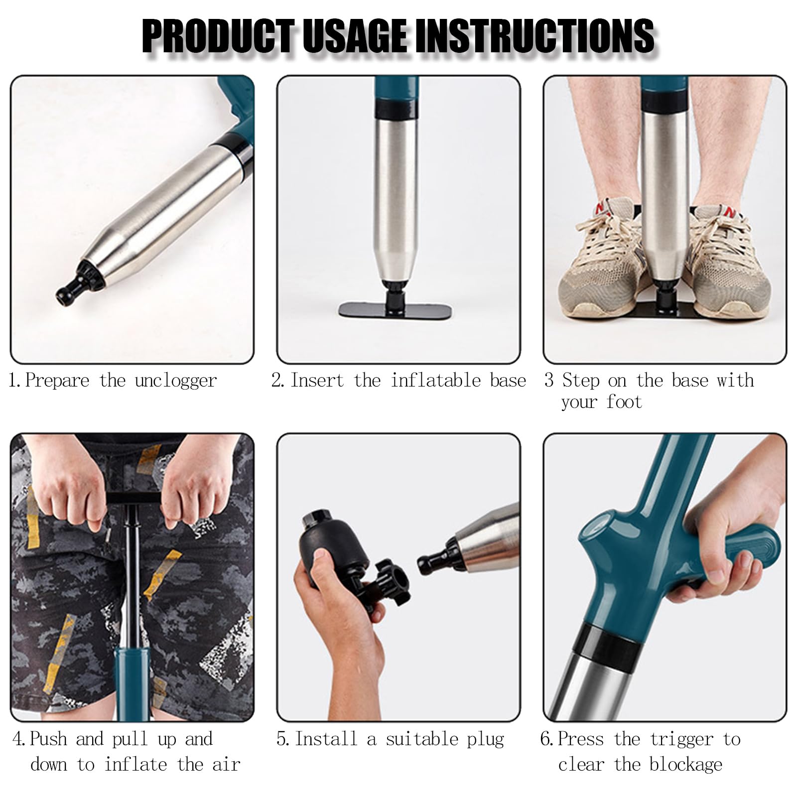 Wenbones Stura WC ad Aria Compressa, Pompa Carichi a Pressione Stantuffo, Stantuffo Pulitore per Tubi ad Aria Compressa ad Alta Pressione per WC, lavandino, Vasca da Bagno (2024 Classica blu)