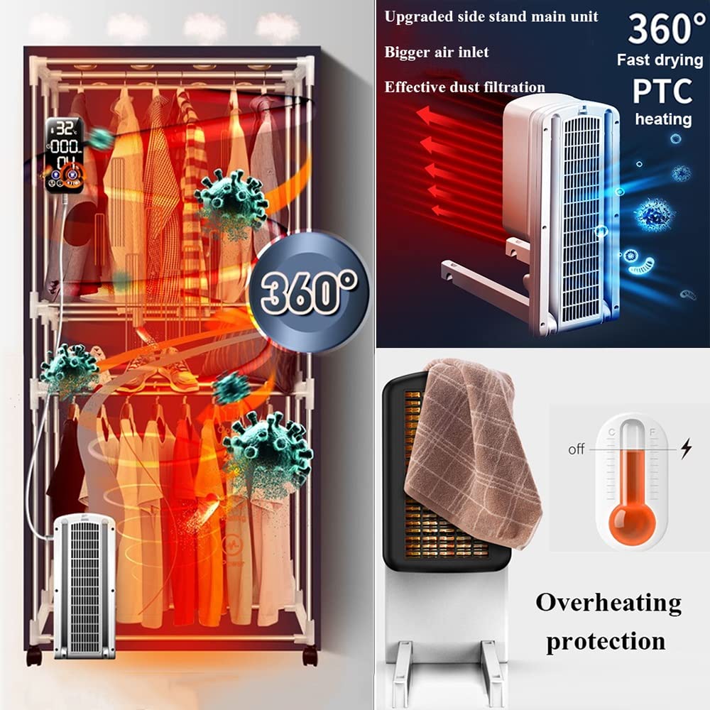 Tendedero Plegable para Ropa, Secadora De Tendedero Eléctrica De 3 Niveles De 1600 W, Tendedero De Ropa con Calefacción De Ahorro De Energía, Armario De Secado con Aire Caliente para Apartamentos,
