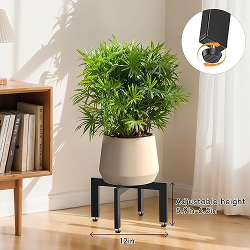 Miniatura 2 de Soporte ajustable para plantas para interiores y exteriores, soportes modernos de metal para plantas, soporte para plantas con patas ajustables,