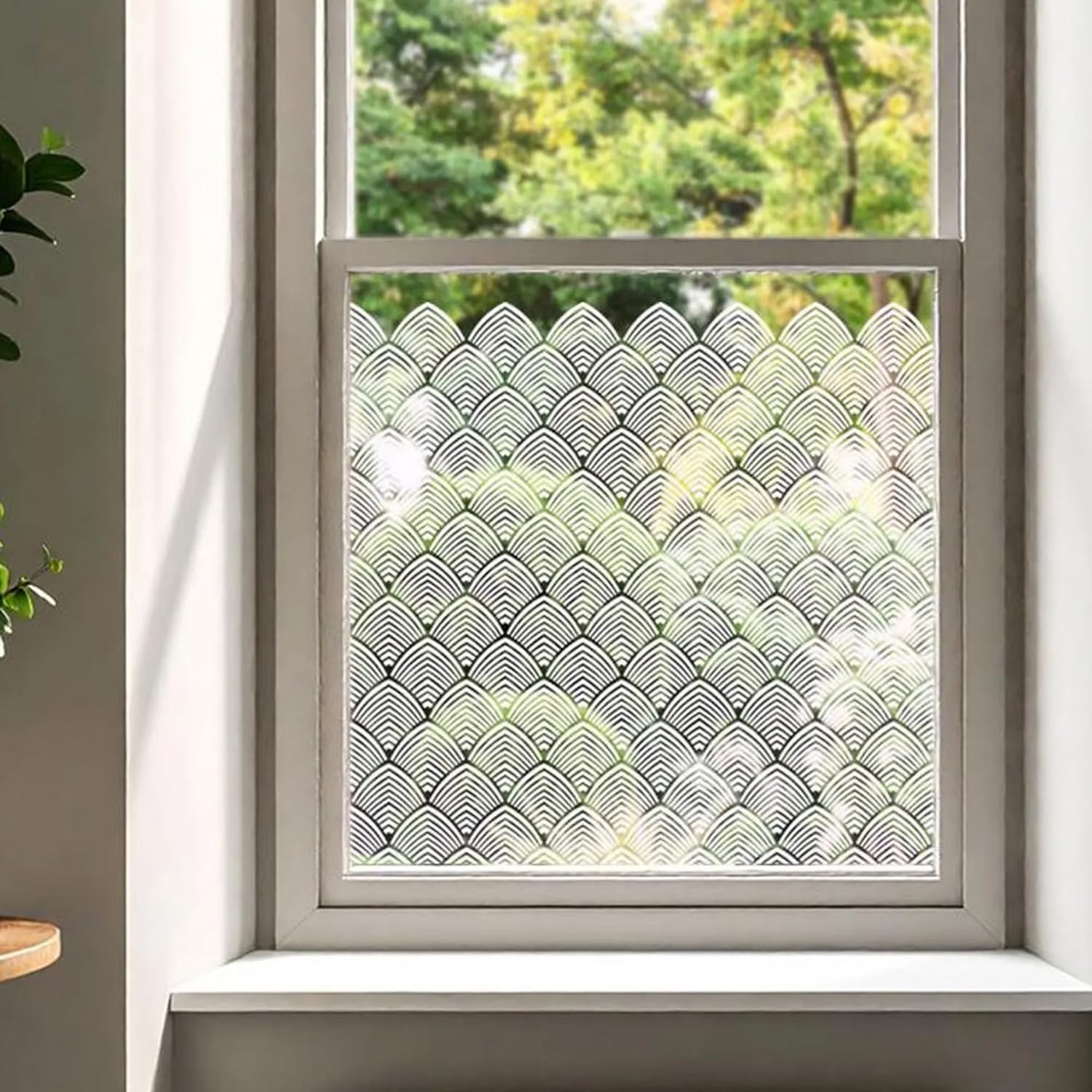 47.24x22.05in Stained Pure White Stripe Window Film French Retro Style,Double-Sided Static Cling and Easy Cut Removable Privacy for Glass Window Sliding Door Home Decor,Living Room,Office