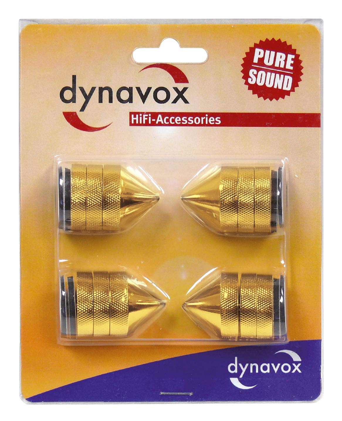 Dynavox Sub-Watt-Absorber 4er Set, höhenverstellbare Entkoppler für HiFi-Geräte und Lautsprecher mit Unterlegscheiben, Messing