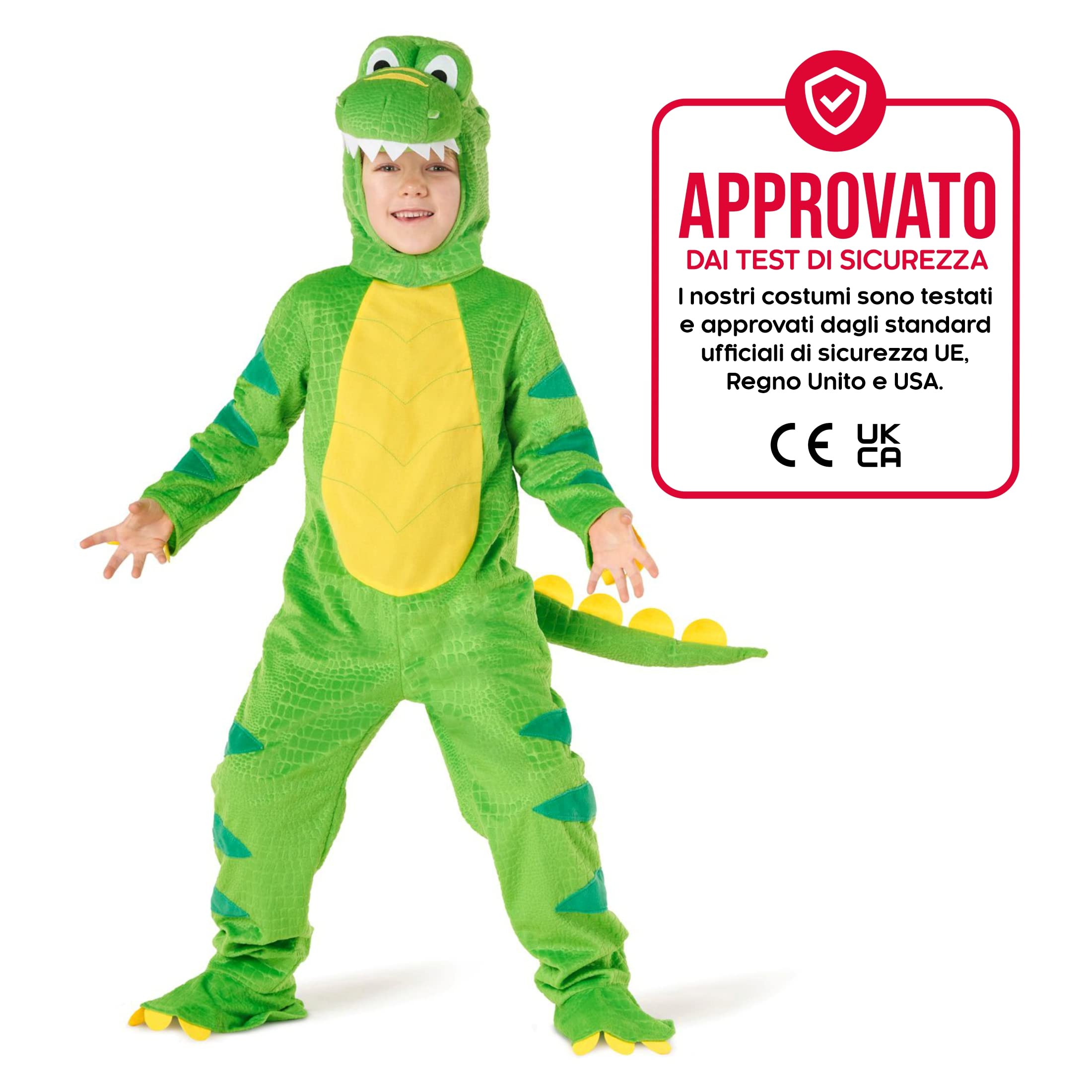 Morph Costume Dinosauro Bambino, Costume Halloween Bambino | Tuta a Forma di Dinosauro & Copricapo, Design Verde Preistorico, Perfetto per Halloween, Ideale per il Gioco di Ruolo